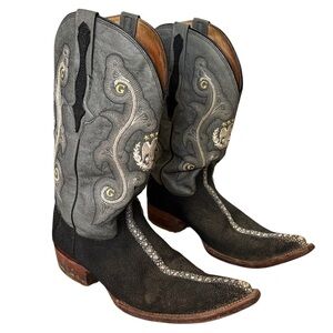 El General 1901 Exotic Stingray Leather Blue Black Embroidered Cowboy Boots 9.5